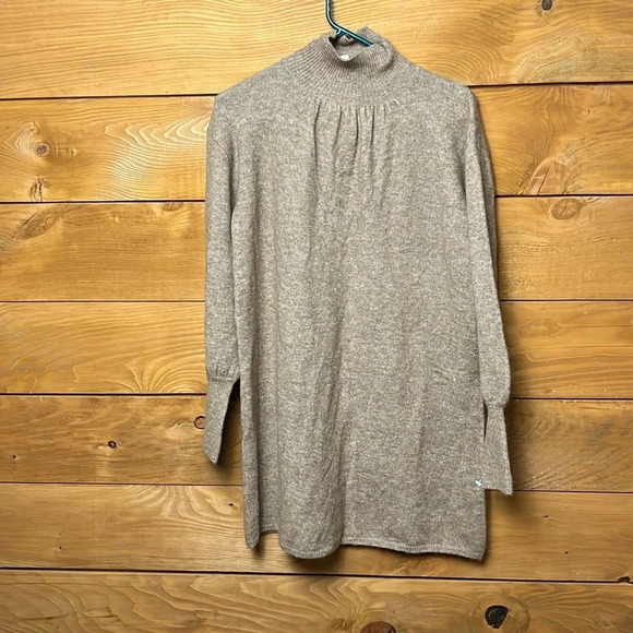 Zara women’s KNITTED Acrylic Wool, Camel  BLEND HIGH NECK CABLE JUMPER DRESS  M - Picture 1 of 8